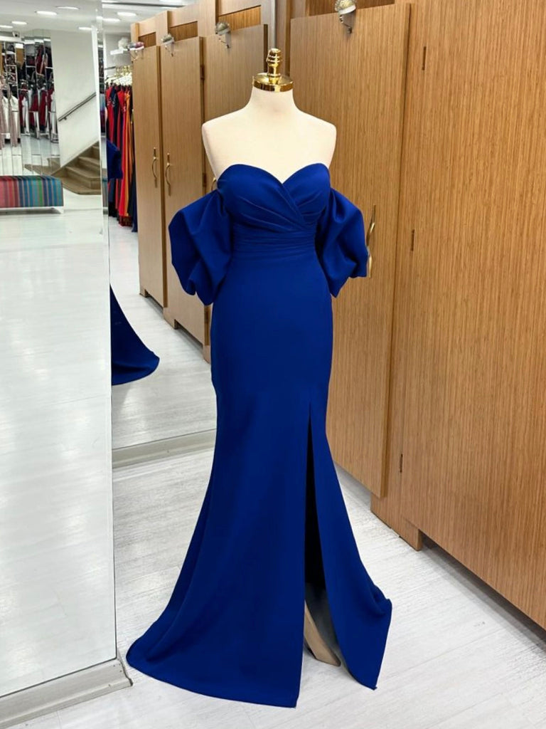 Mermaid Sweetheart Neck Satin Royal Blue Long Prom Dress  shdress
