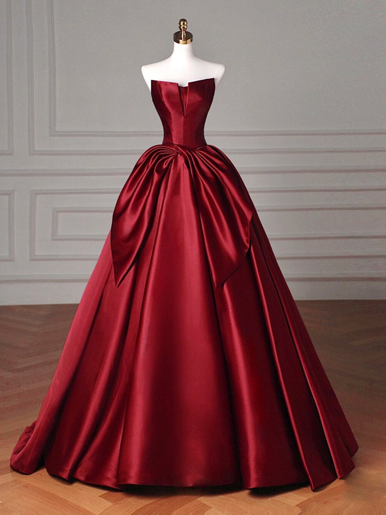 A Line Burgundy Long Prom Dress Evening Party Dresses main image 1