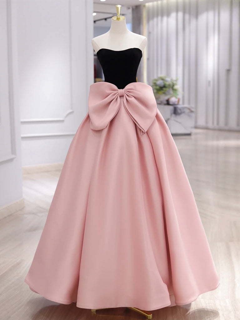 A-Line Sweetheart Neck Satin Pink Long Prom Dress, Pink Long Formal Dr