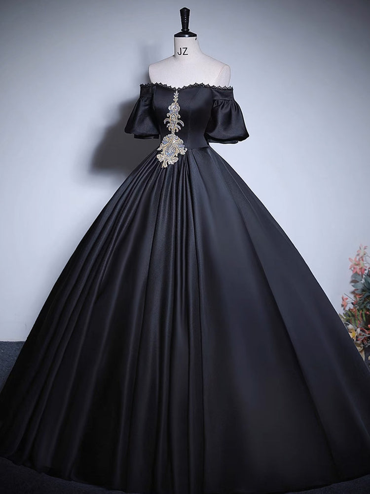 
                  
                    Black A-Line Satin Long Prom Dress, Black Satin Long Formal Dress
                  
                