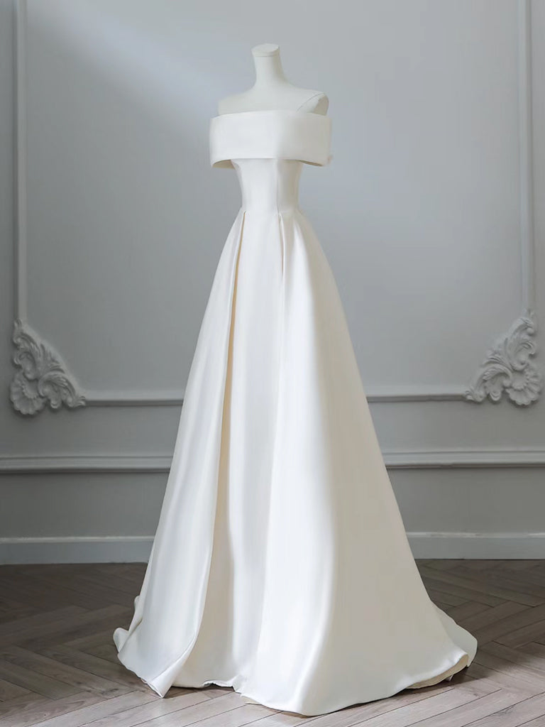 Ivory Tulle V-neckline Straps Off Shoulder Long Evening Dress, A-line Prom Dress Party Dress