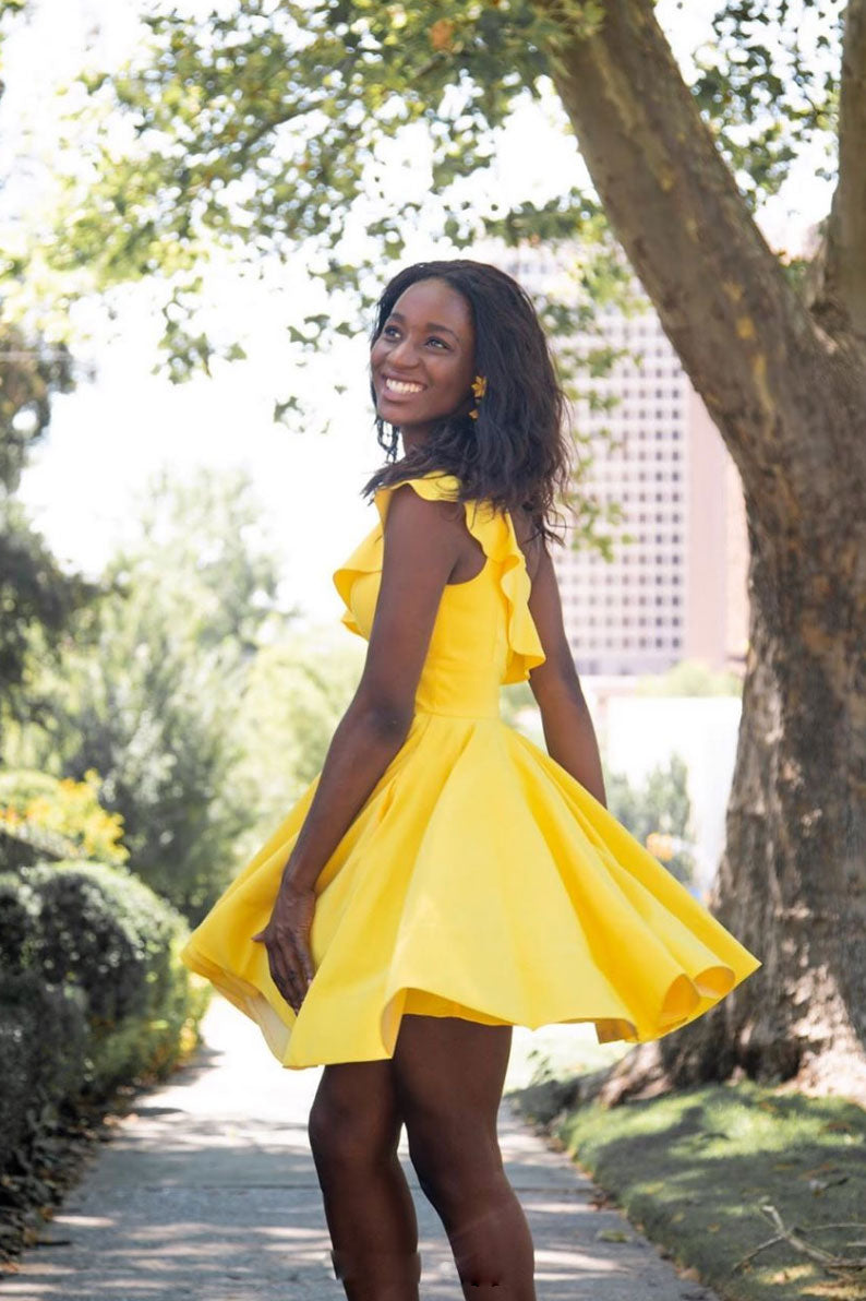 Simple yellow short prom dress, yellow homecoming dress – shdress