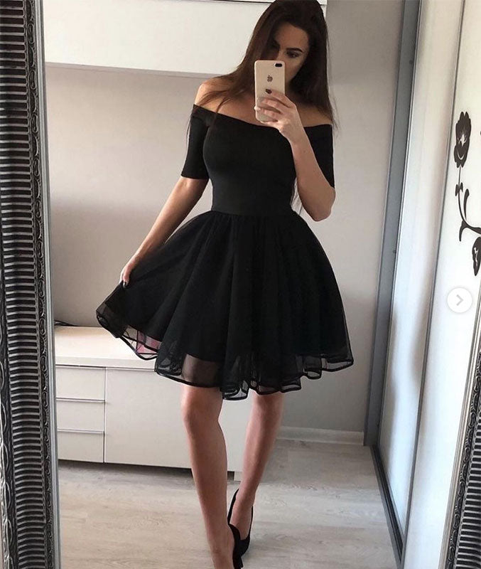 Simple black short prom dress, black homecoming dress – shdress