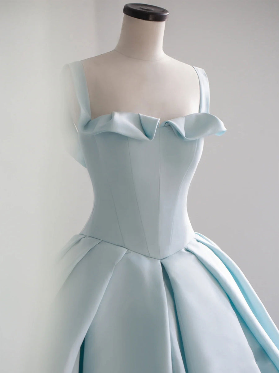 Blue satin long prom dress, blue sweet 16 dress  shdress