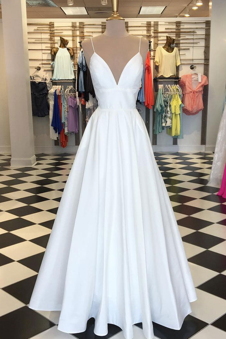 White V- Back Long Cheap  Charming  Party Evening Prom Dresses Online,PD0108