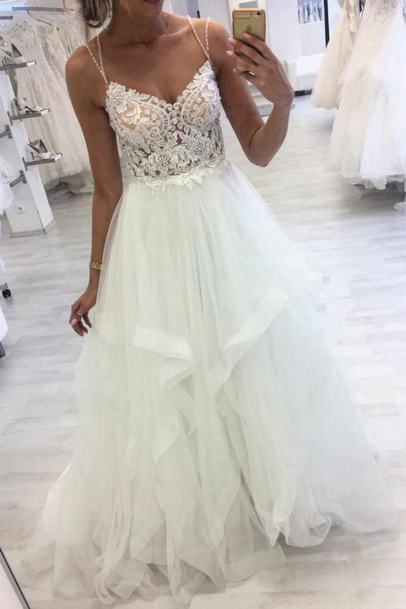 Sweetheart Sheer Corset Applique Tulle Long Dress White main image 1