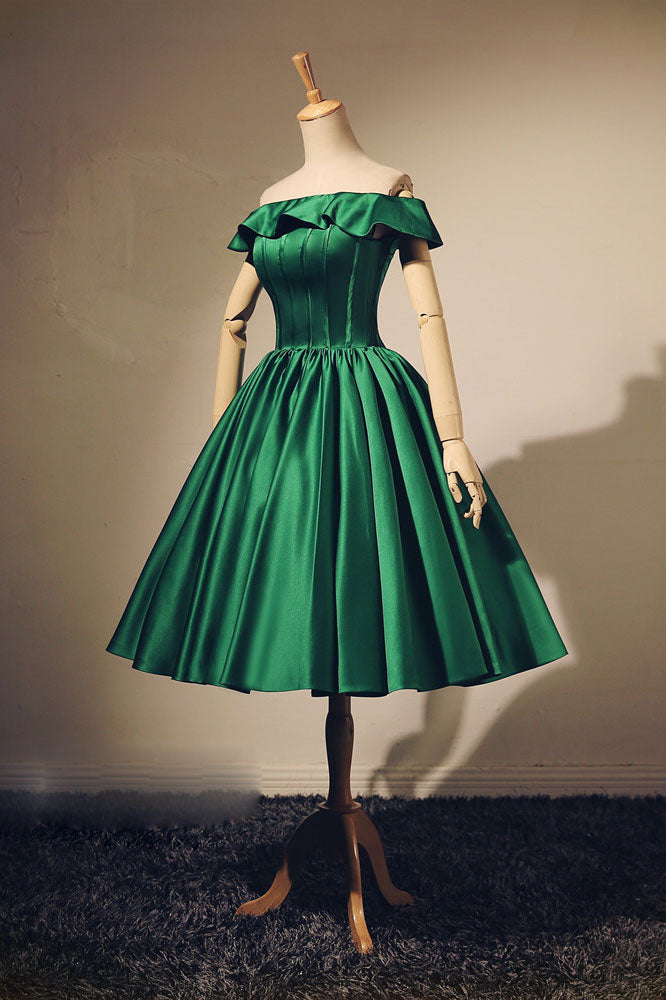 green dress prom short Simple satin dress, green homecoming La Doublej 24/7 Mini A Line Waist women's cropped tee Style:2022SP417 WAP