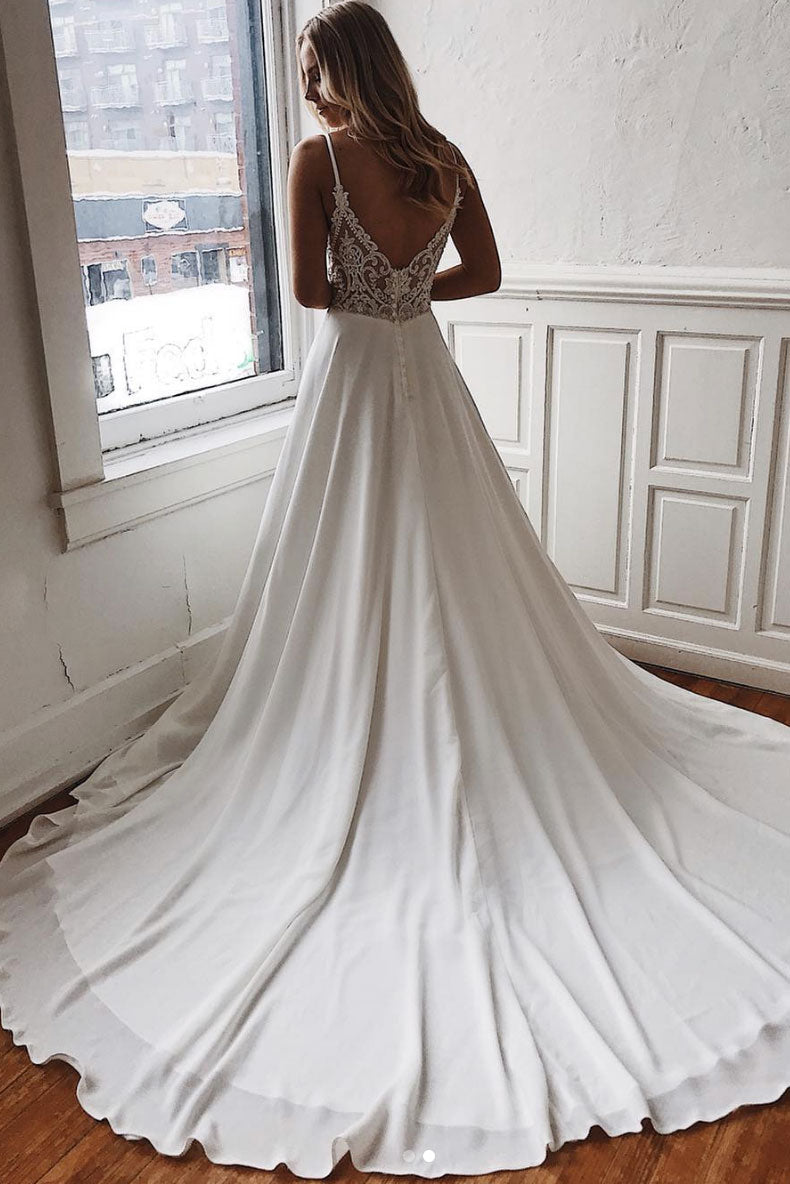 V-neck Chiffon Dresses with Lace Strap White main image 0