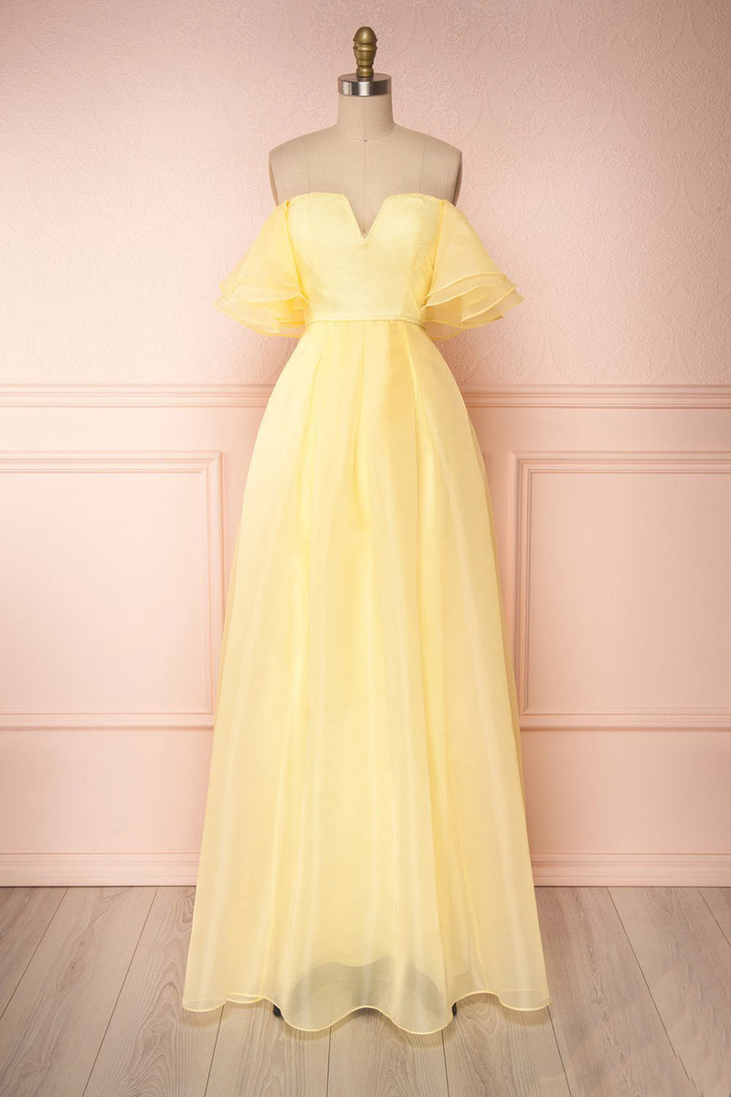 yellow off shoulder prom dress tulle long yellow formal dress – shdress The off Kaydence Maxi Dress in Champagne:L Bump-friendly Dress