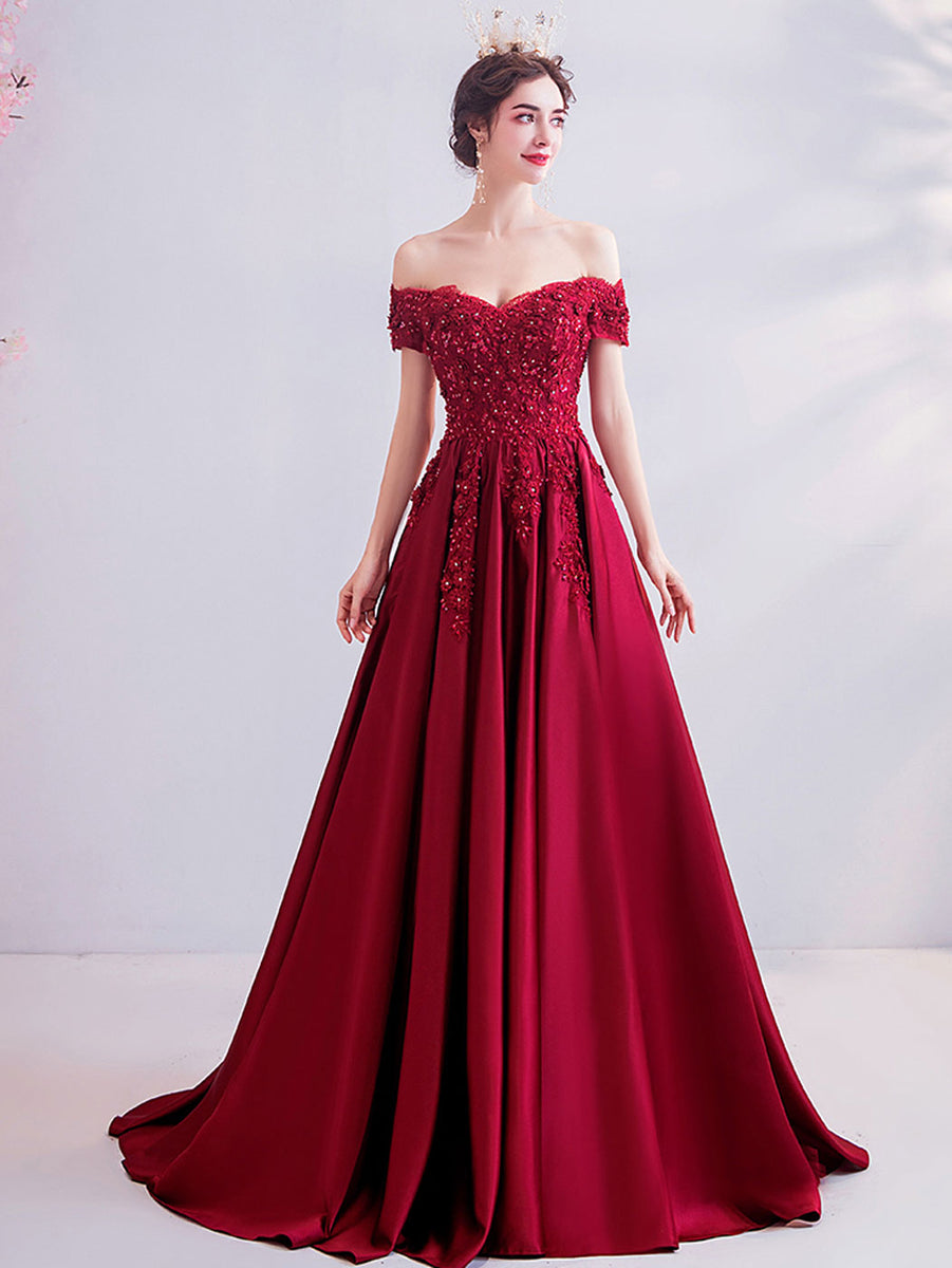 Cicinia Burgundy Graduation Dresses Long Lace A-line Strapless Sleeveless Tea Length main image 1