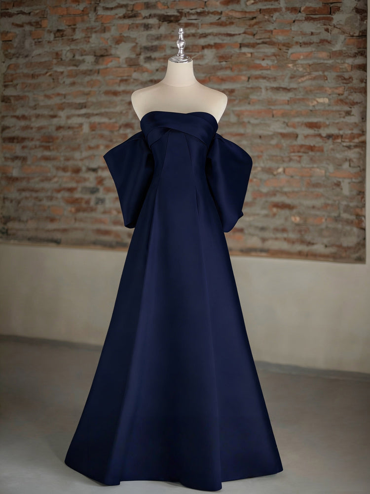 open lace back dress A-Line One Shoulder Tulle Blue Long Prom Dress, Blue Long Evening Dres –  shdress