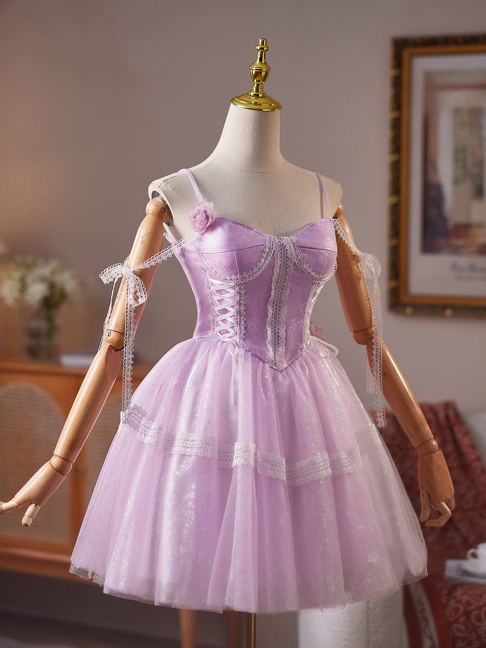 A-Line Tulle Lace Purple Short Prom Dress, Purple Homecoming Dress shdress A-Line Tulle Lace Purple Short Prom Dress, Purple Homecoming Dress shdress