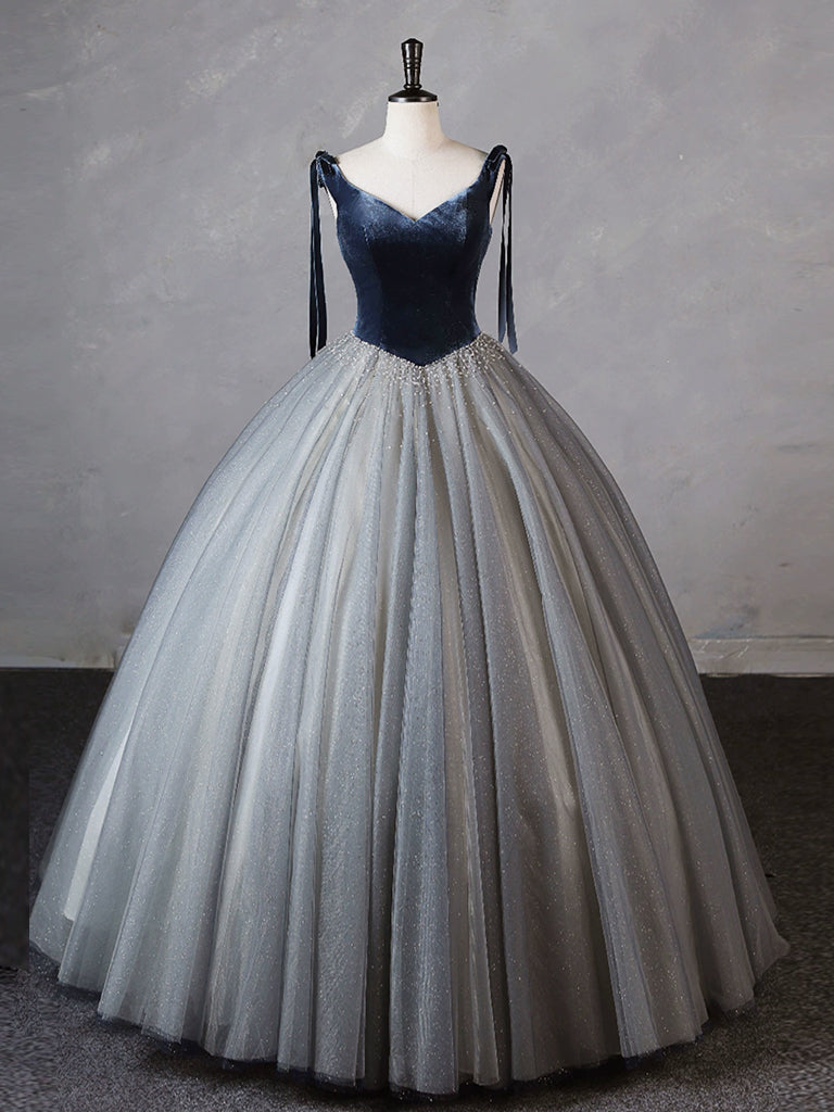 Gray Blue Long Prom Gown, Gray Blue Long Evening Dress