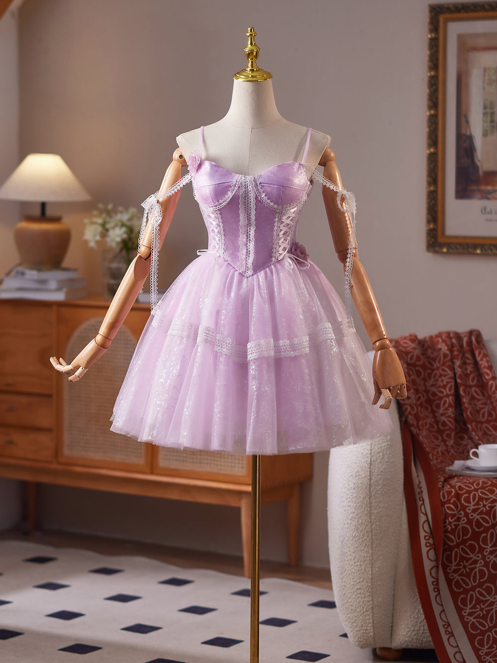 pink purple homecoming dress Off the Shouler Pink Purple Floral Short Prom Dresses, Pink Purple Homecoming Dresses with 3D Flowers, Short Formal Graduation Evening Dresses SP3215