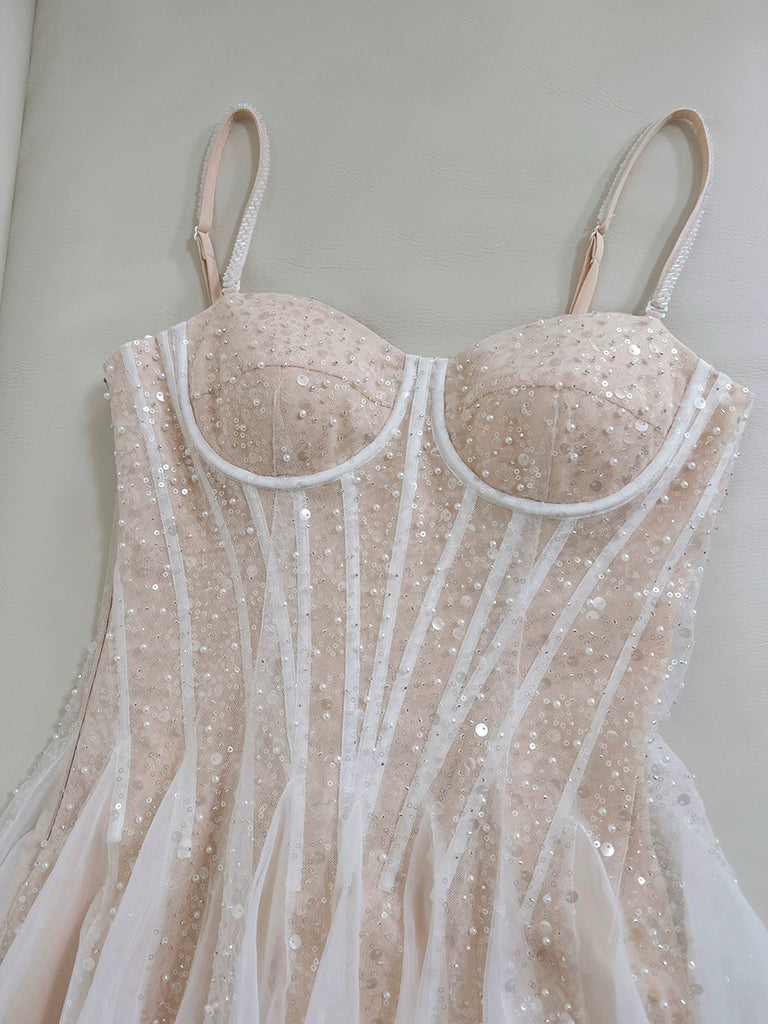 A-Line Sweetheart Neck Tulle Sequin Champagne Short Prom Dress, Cute H shdress A-Line Sweetheart Neck Tulle Sequin Champagne Short Prom Dress, Cute H shdress