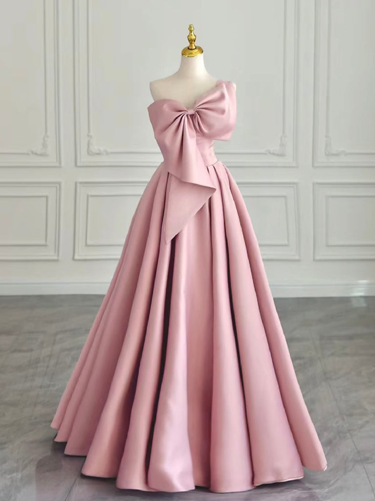 A-Line Satin Pink Long Prom Dress, Pink Long Formal Dress – shdress