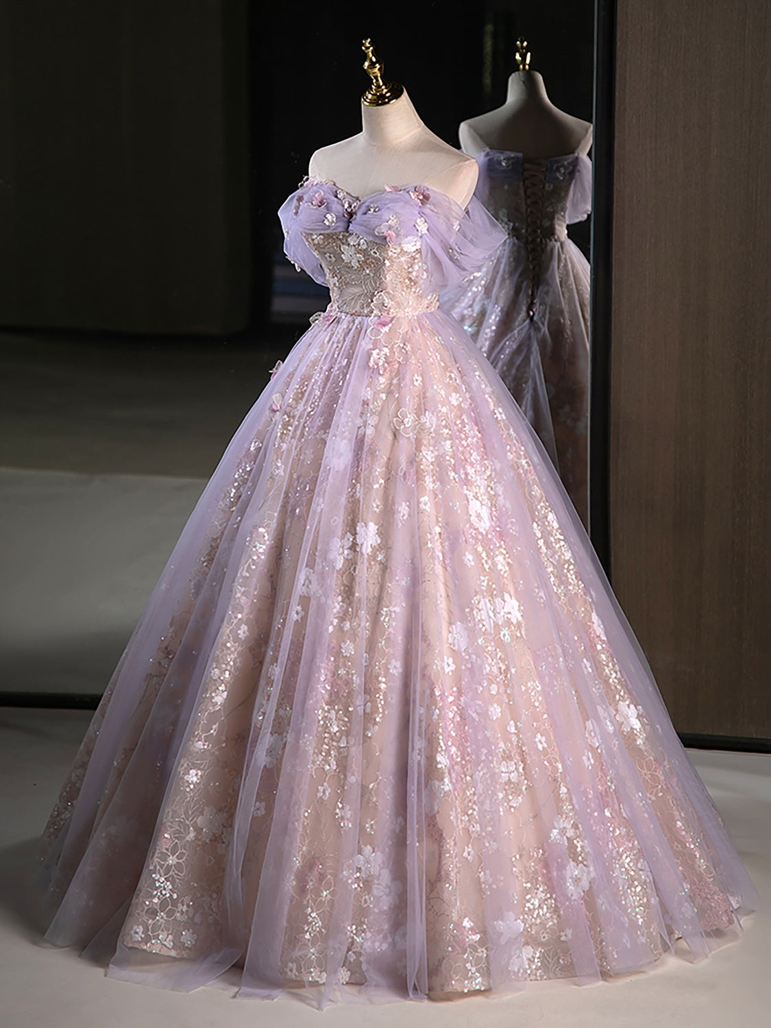 
                  
                    A-Line Tulle Purple Lace Long Prom Dress, Purple Long Sweet 16 Dress
                  
                