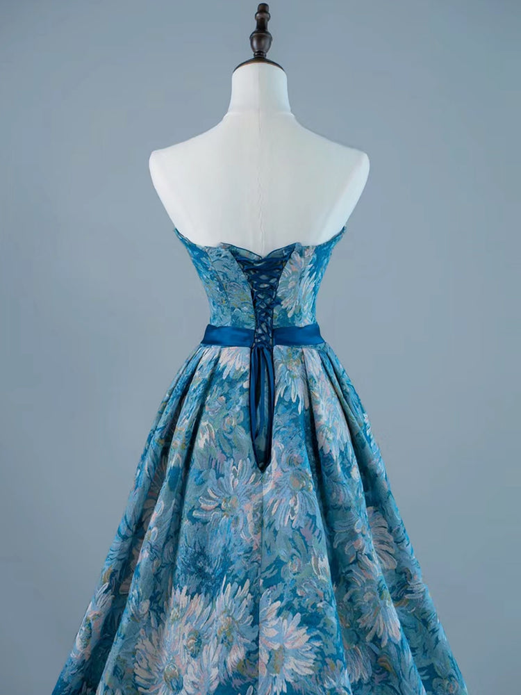 
                  
                    A-Line Satin Blue Long Prom Dress, Blue Long Formal Dress
                  
                