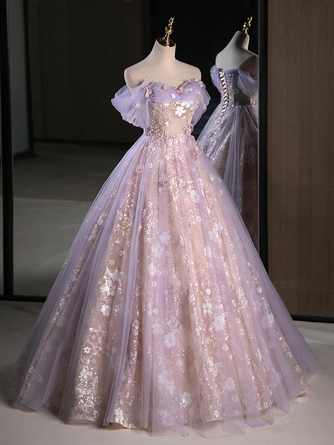 
                  
                    A-Line Tulle Purple Lace Long Prom Dress, Purple Long Sweet 16 Dress
                  
                
