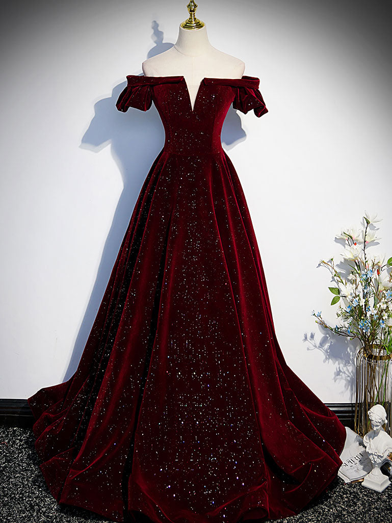 A-Line Velvet Burgundy Long Prom Dress, Burgundy Velvet Long Formal Dr shdress A-Line Velvet Burgundy Long Prom Dress, Burgundy Velvet Long Formal Dr shdress