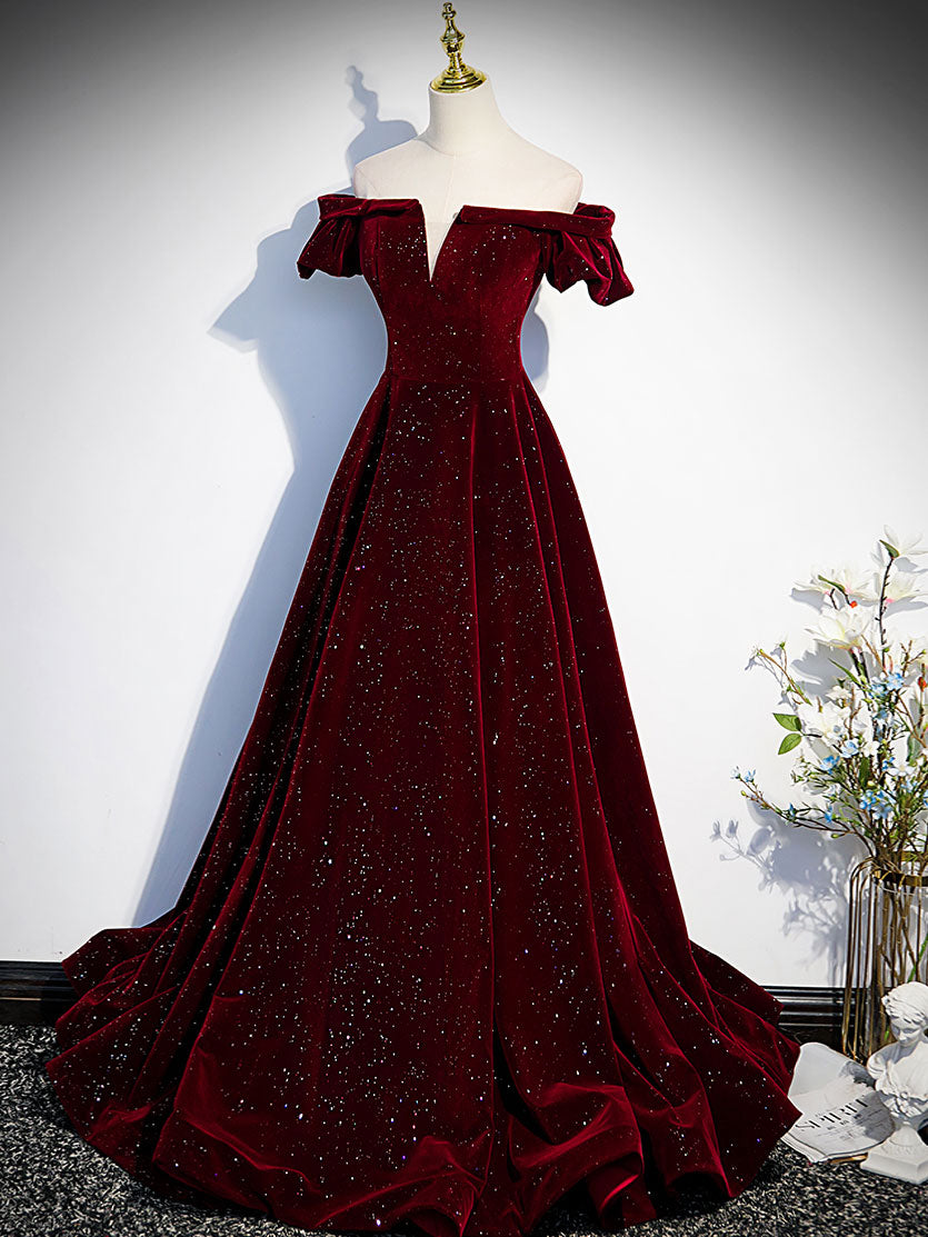 A-Line Velvet Burgundy Long Prom Dress, Burgundy Velvet Long Formal Dr shdress A-Line Velvet Burgundy Long Prom Dress, Burgundy Velvet Long Formal Dr shdress