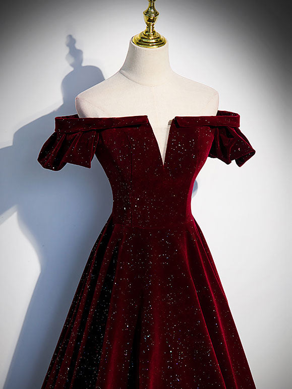 A-Line Velvet Burgundy Long Prom Dress, Burgundy Velvet Long Formal Dr shdress A-Line Velvet Burgundy Long Prom Dress, Burgundy Velvet Long Formal Dr shdress