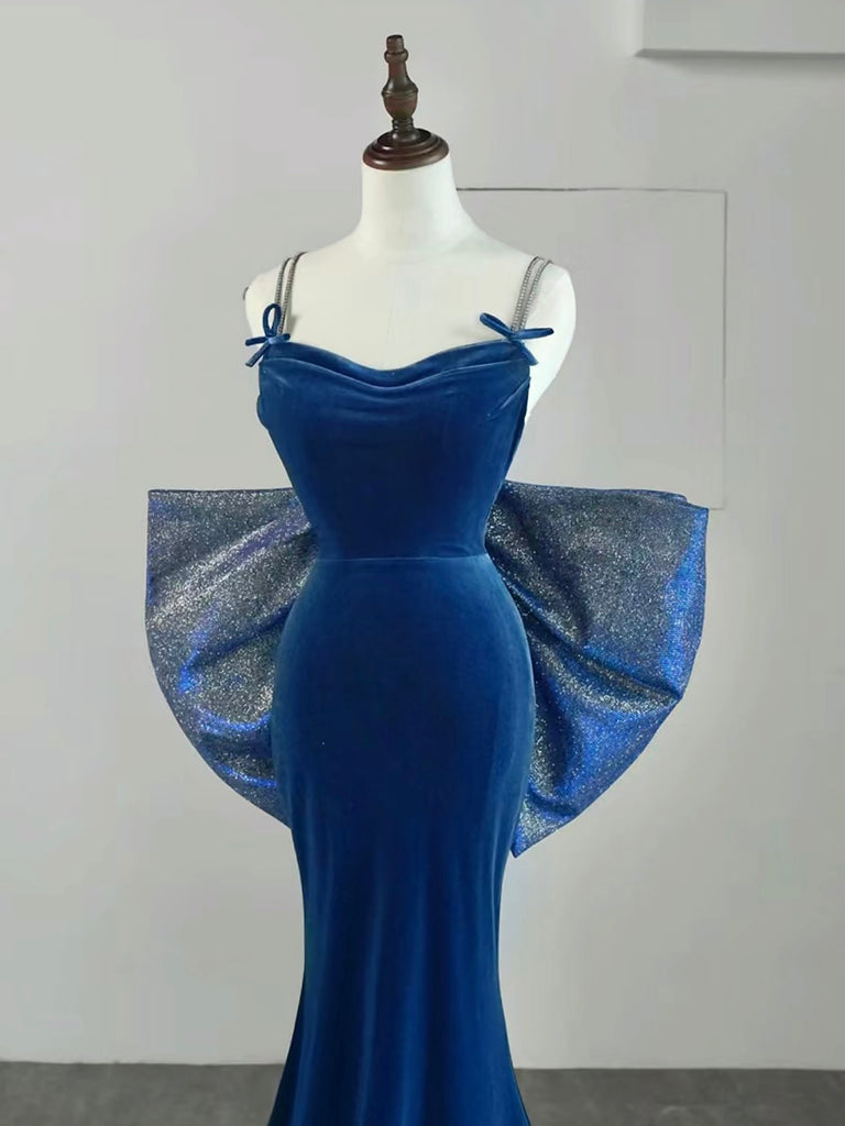 Mermaid Velvet Blue Long Prom Dress, Blue Long Formal Dress shdress Mermaid Velvet Blue Long Prom Dress, Blue Long Formal Dress shdress