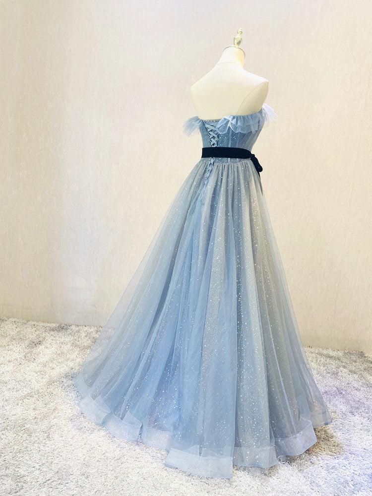 
                  
                    A-Line Gray Blue Tulle Long Prom Dress, Gray Blue Long Formal Dress
                  
                
