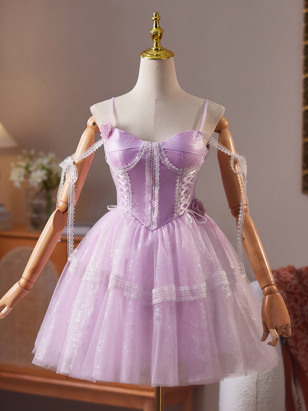 A-Line Tulle Lace Purple Short Prom Dress, Purple Homecoming Dress shdress A-Line Tulle Lace Purple Short Prom Dress, Purple Homecoming Dress shdress