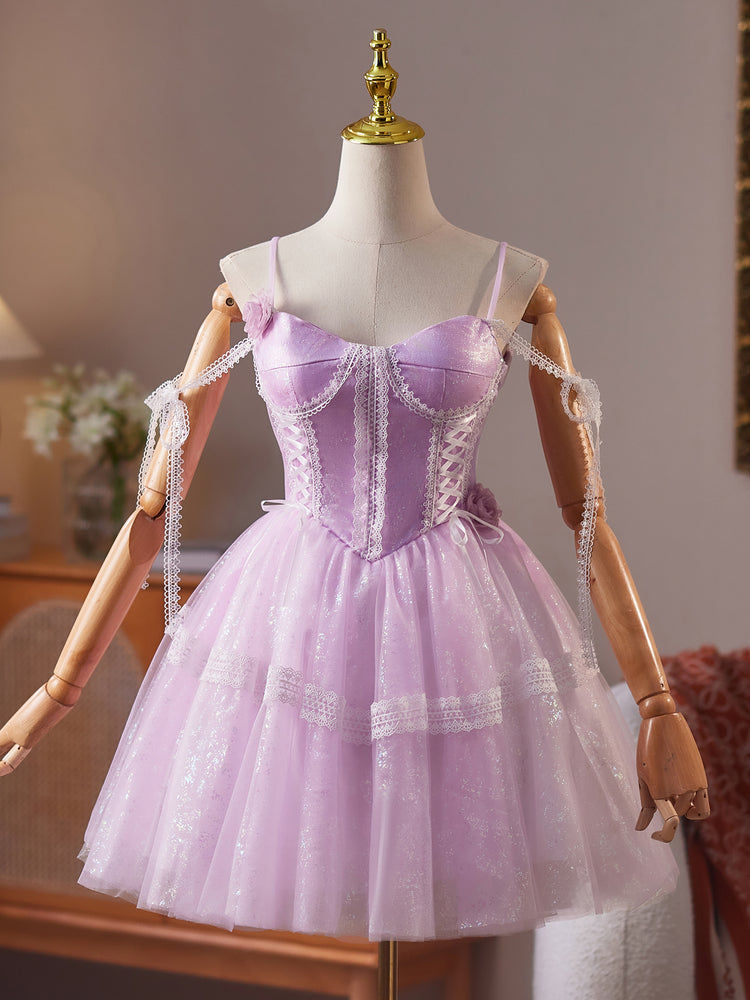 A-Line Tulle Lace Purple Short Prom Dress, Purple Homecoming Dress shdress A-Line Tulle Lace Purple Short Prom Dress, Purple Homecoming Dress shdress