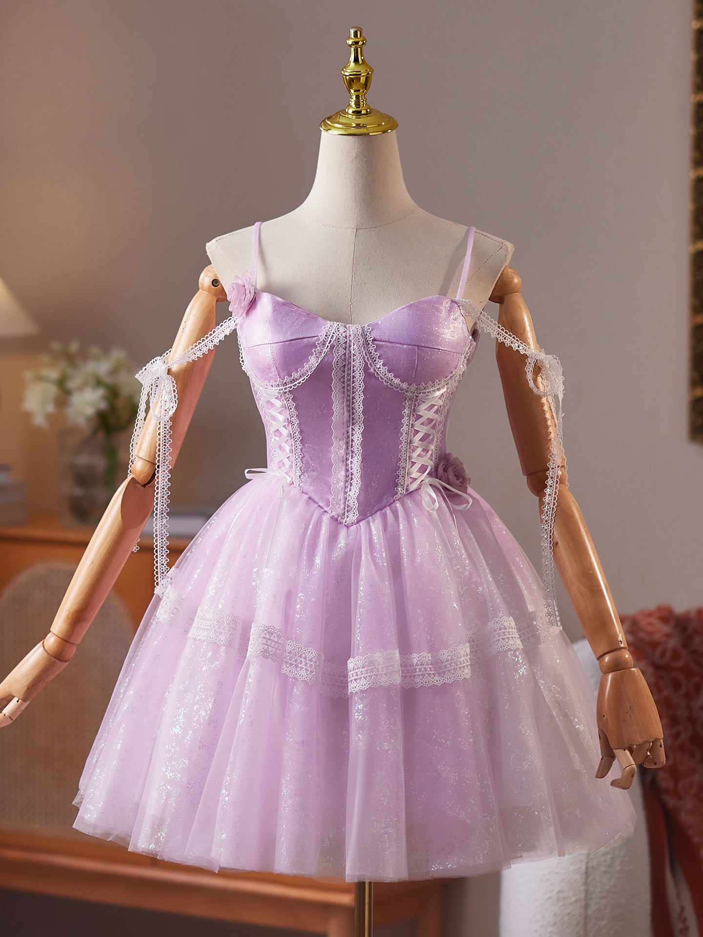 A-Line Tulle Lace Purple Short Prom Dress, Purple Homecoming Dress shdress A-Line Tulle Lace Purple Short Prom Dress, Purple Homecoming Dress shdress