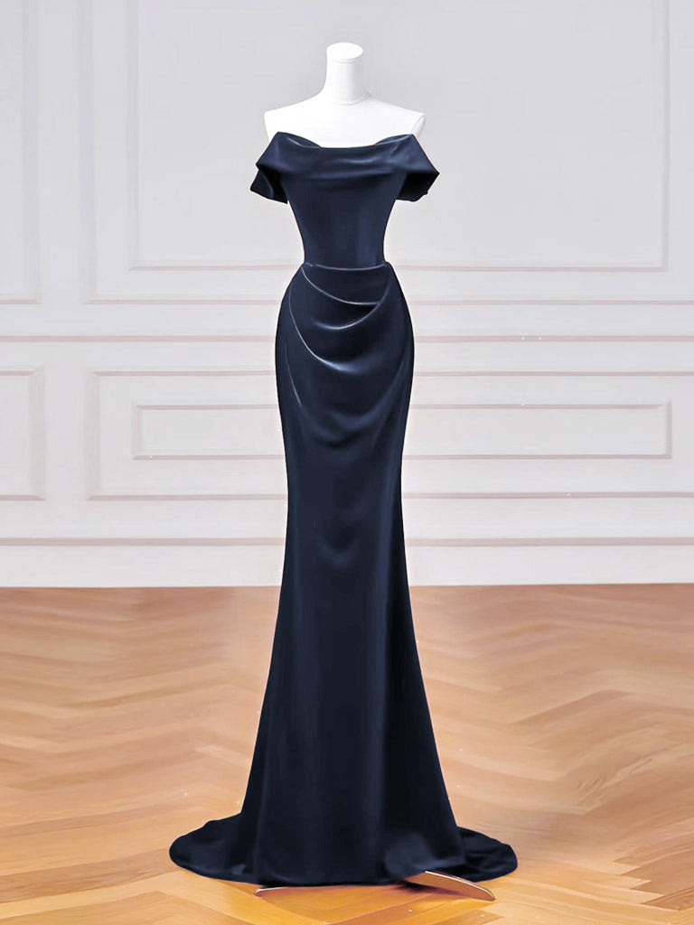 Simple Velvet Dark Blue Long Prom Dress, Dark Blue Long Formal Dress