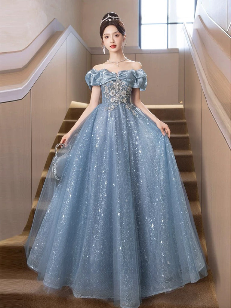 A-Line Sweetheart Neck Tulle Lace Dark Blue Long Prom Dress, Dark Blue shdress A-Line Sweetheart Neck Tulle Lace Dark Blue Long Prom Dress, Dark Blue shdress