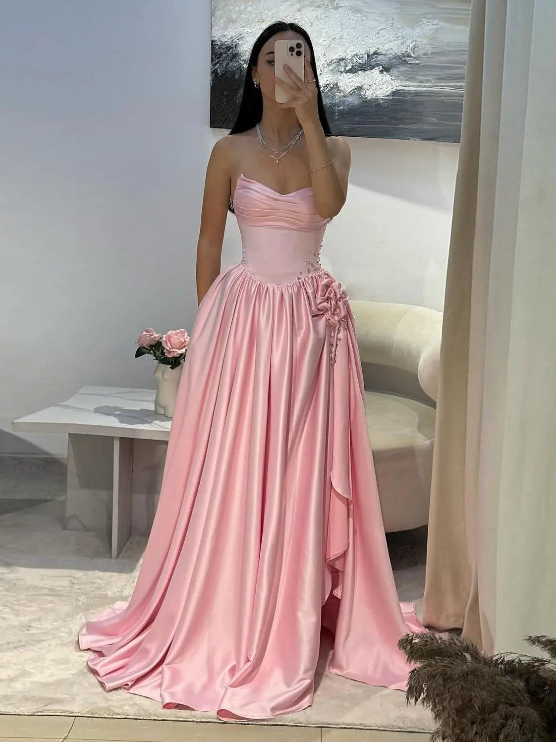 pink chiffon homecoming dress Pink