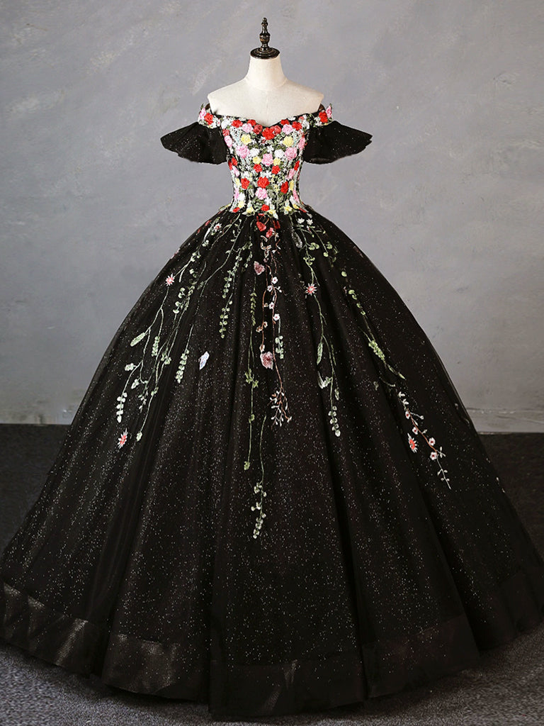 Black Tulle Lace Long Prom Dress, Black Tulle Long Evening Dress