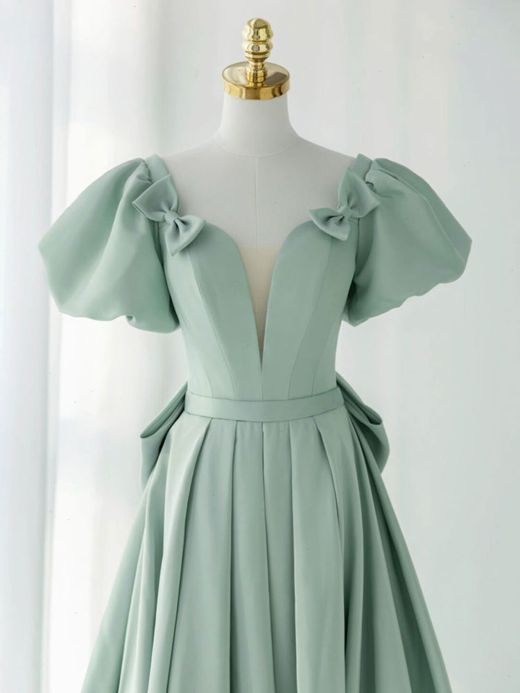 A-Line Green Satin Long Prom Dress, Green Long Evening Dress – shdress