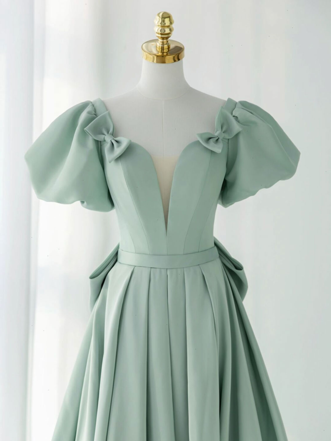 A-Line Green Satin Long Prom Dress, Green Long Evening Dress