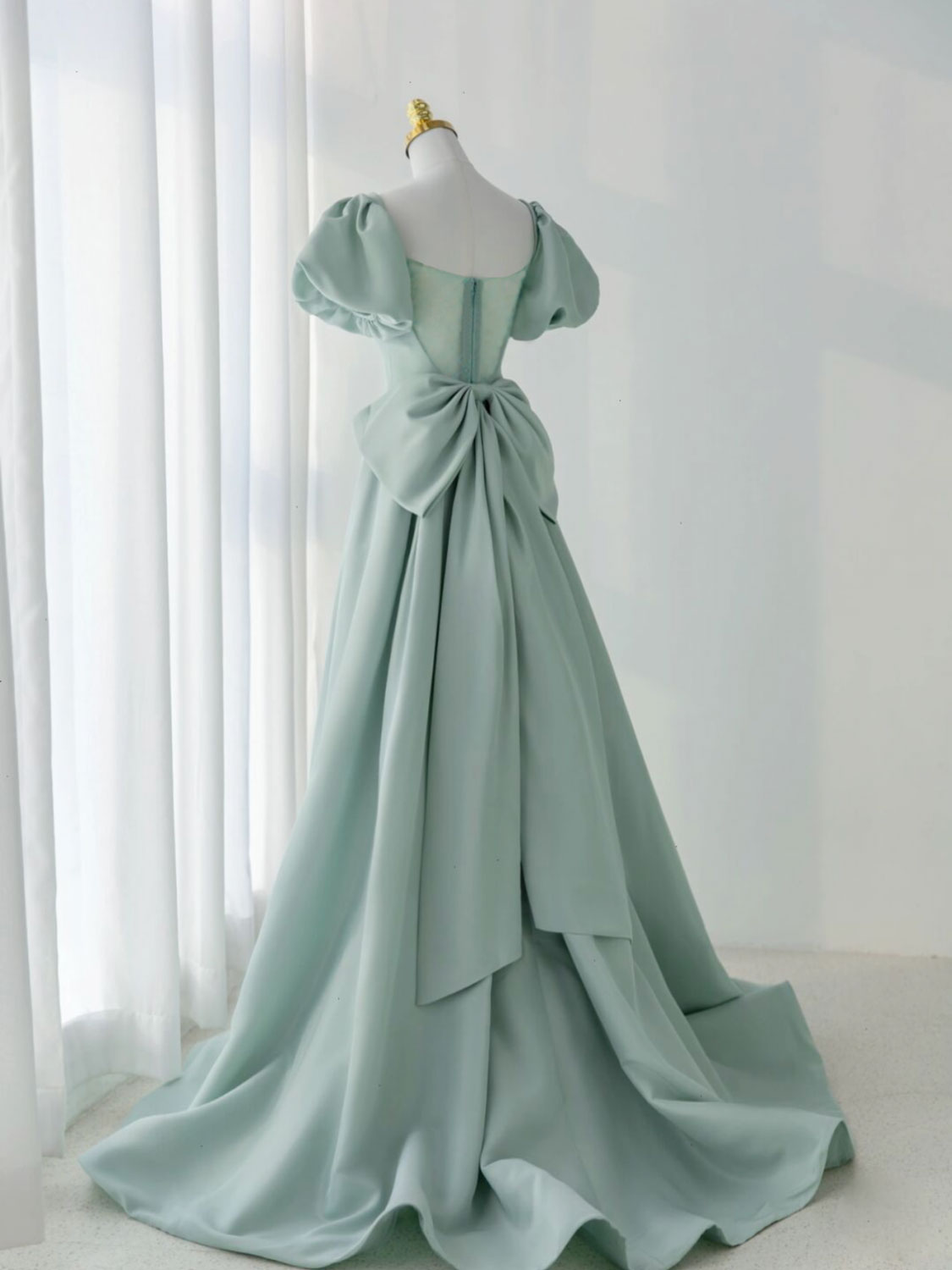 
                  
                    A-Line Green Satin Long Prom Dress, Green Long Evening Dress
                  
                