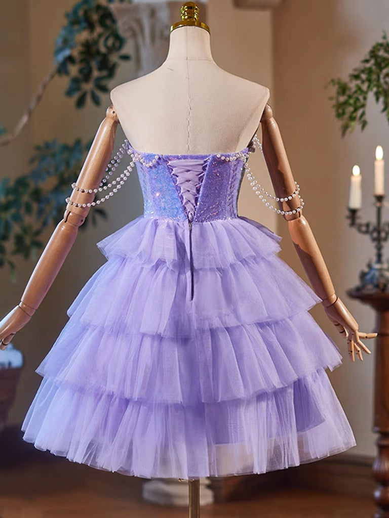 short lilac homecoming dress Primavera Couture 3833 Size 8 Lavender Short Homecoming Dress Fitted Sequin Cocktail Dress
