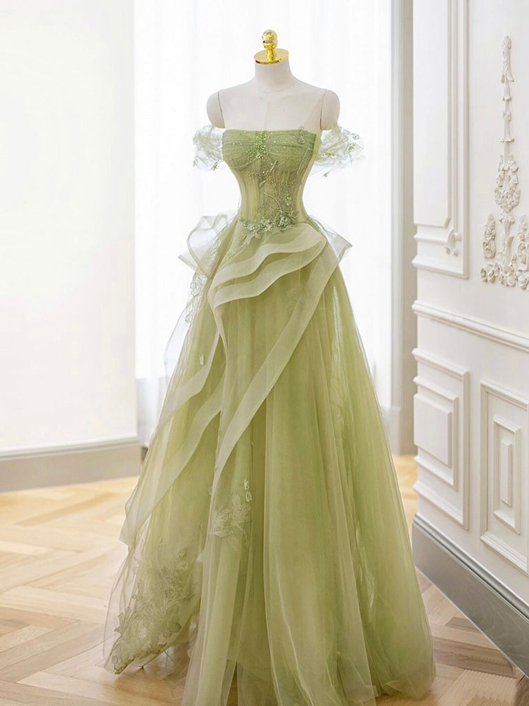 gold and green wedding dress a line Gold Flower Green Wedding Dresses Sparly Tulle Ball Gowns 231050 Viniodress