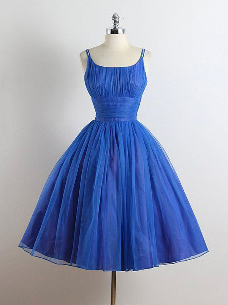 A-Line Tulle Blue Short Prom Dress, Blue Homecoming Dress