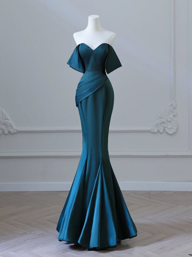 Pleated Off-the-Shoulder Sheath Floor-length Dress Ink Blue main image 1
