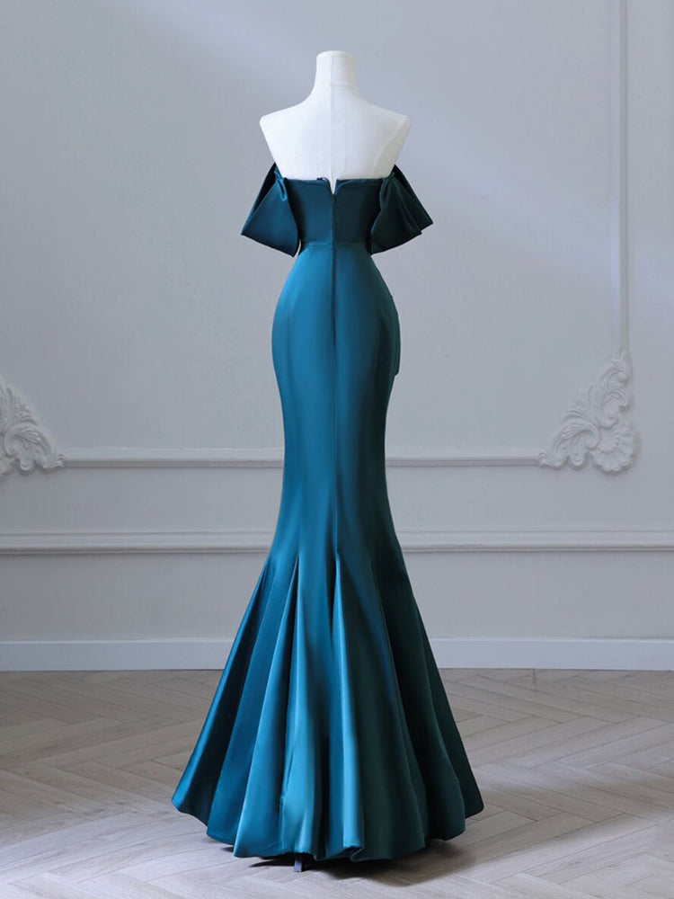 
                  
                    Simple Off Shoulder Satin Ink Blue Long Prom Dress, Ink Blue Long Formal Dress
                  
                