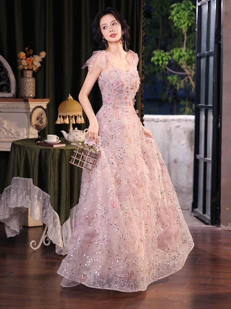 Sparkly Pink Sweetheart A-Line Long Prom Dress Ideas, Evening Party Dresses, OLP1479 main image 0