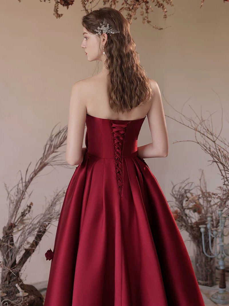 A-Line Sweetheart Neck Satin Burgundy Long Prom Dress, Burgundy Long F shdress A-Line Sweetheart Neck Satin Burgundy Long Prom Dress, Burgundy Long F shdress
