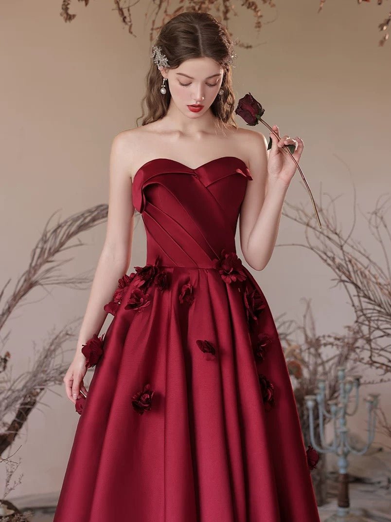 A-Line Sweetheart Neck Satin Burgundy Long Prom Dress, Burgundy Long F shdress A-Line Sweetheart Neck Satin Burgundy Long Prom Dress, Burgundy Long F shdress