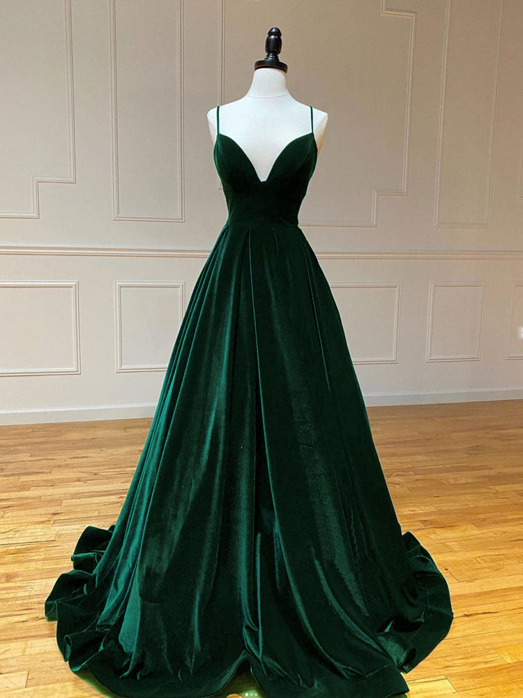 Simple A-Line Velvet Green Long Prom Dress, Green Long Formal Dress shdress Simple A-Line Velvet Green Long Prom Dress, Green Long Formal Dress shdress