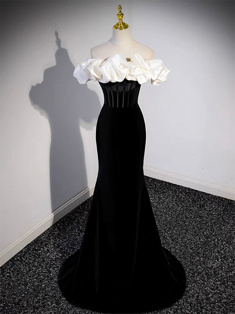 Black Mermaid Velvet Long Prom Dress, Black Long Formal Dress