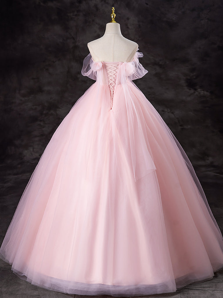 A-Line Tulle Pink Long Prom Dress, Pink Tulle Long Formal Dress – shdress