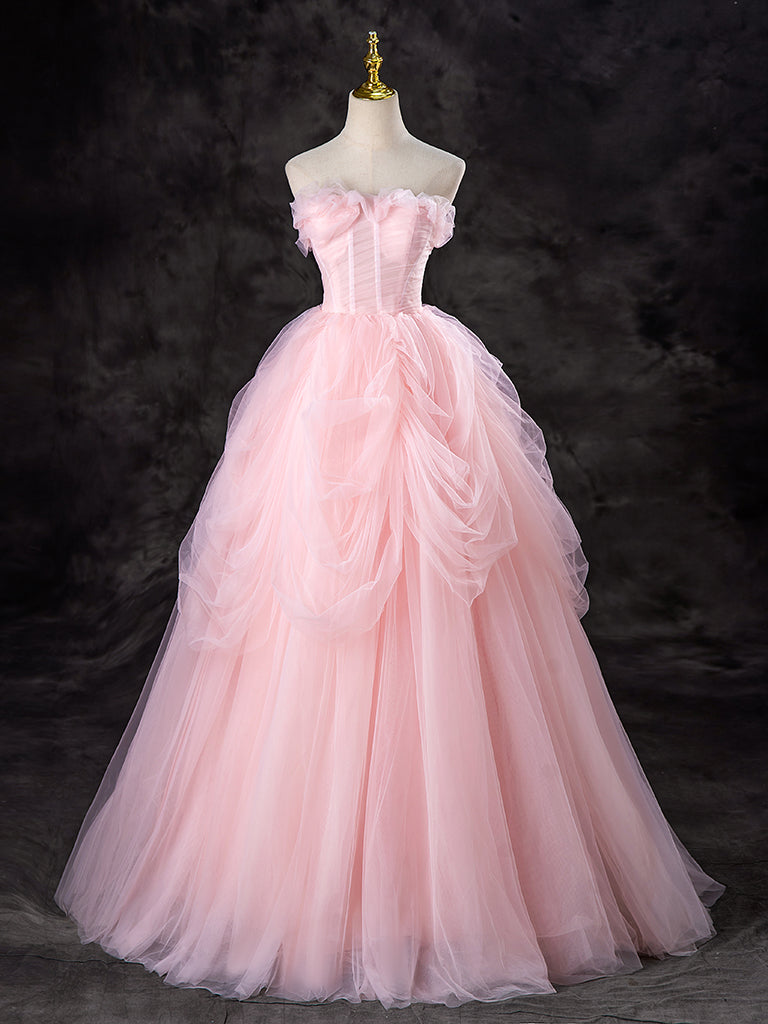 
                  
                    A-Line Tulle Pink Long Prom Dress, Pink Tulle Long Formal Dress
                  
                